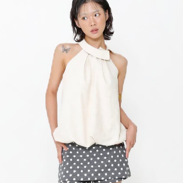 오운서 Solara Vanilla Check Halter Top