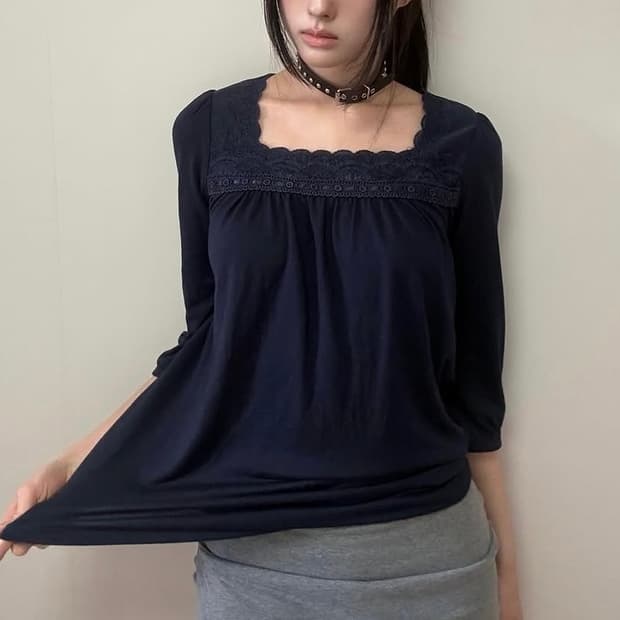 Kaya 네이비 레이스 7부 티