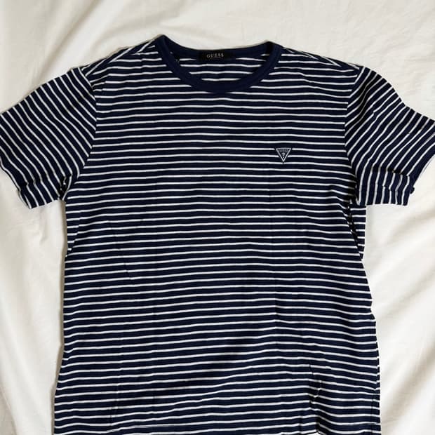 게스 스트라이프 반팔 티셔츠 네이비 L