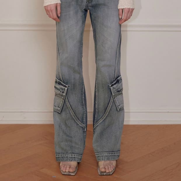 보헤미안서울 WASHED BLUE CARGO BOOTCUT