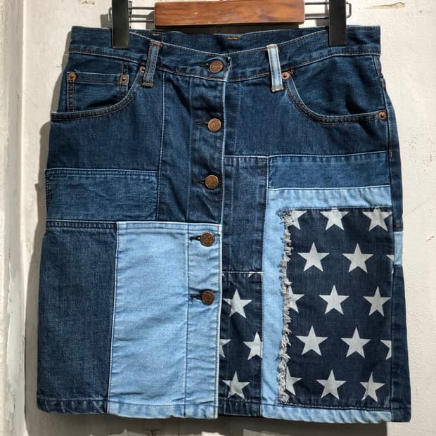 [2842] Kinky jeans patchwork denim skirt