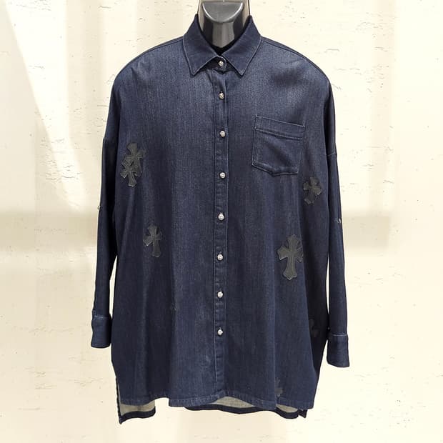 [S] 크롬하츠 레더패치 인디고데님 셔츠 B1213C173