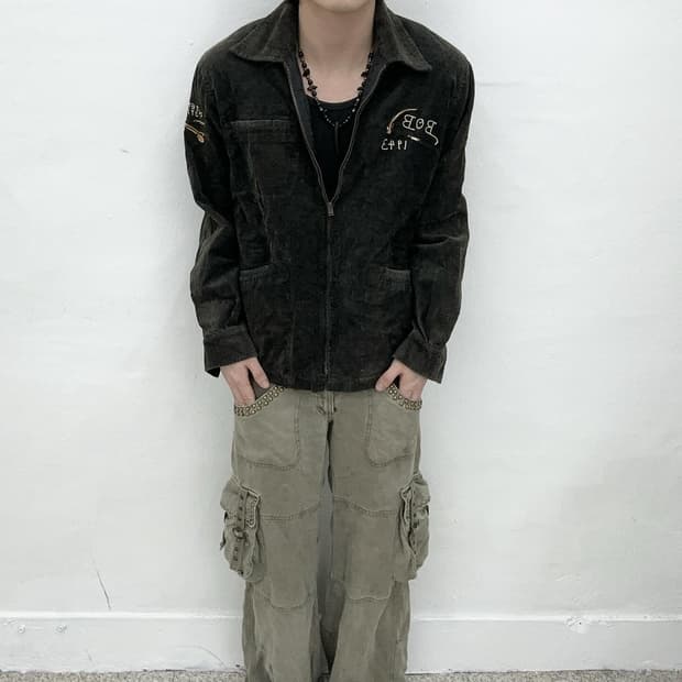 Skull embroidery vintage coduroy jacket