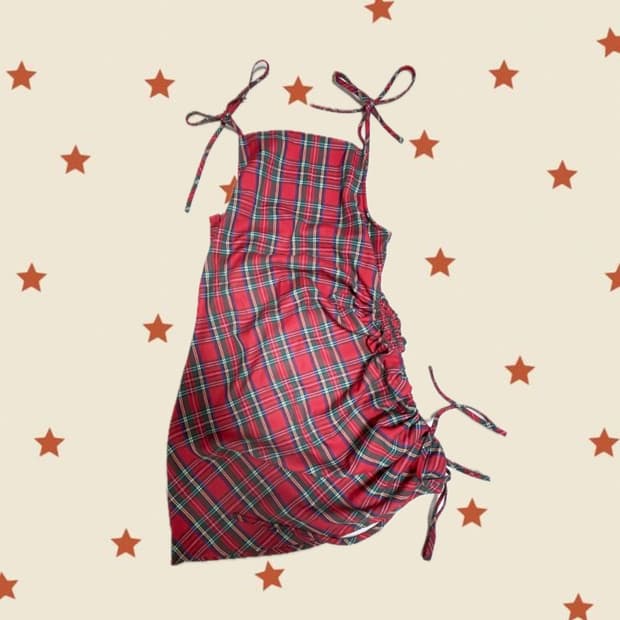 빈티지 레드 체크 언발란스 원피스