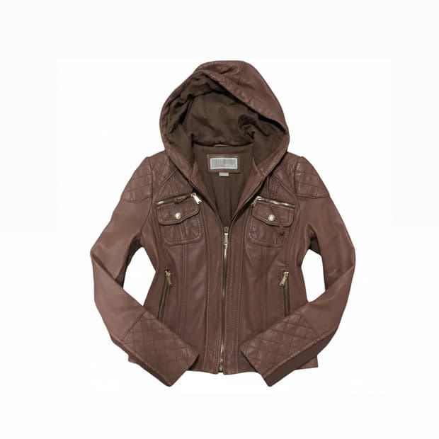 Michael Kors 마이클 코어스 퀼팅 브라운 레더 후드 자켓