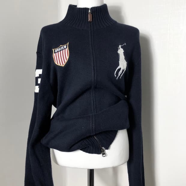 폴로 빅포니 usa 네이비 니트집업