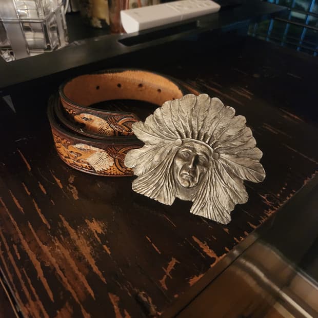 미국 빈티지 소가죽 핸드카빙 벨트