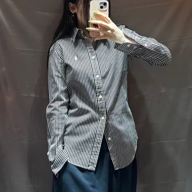 XL 폴로랄프로렌 커스텀핏 화이트포니 블랙 스트라이프 셔츠
