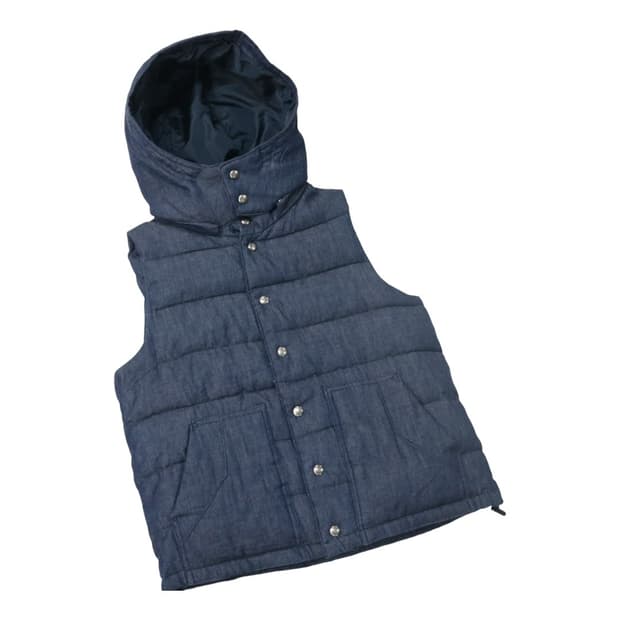 데님 후드 패딩 조끼