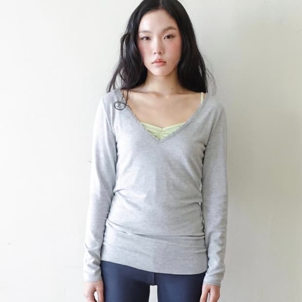 샵페어리 iris long top grey 아이리스 롱탑 멜란지 그레이