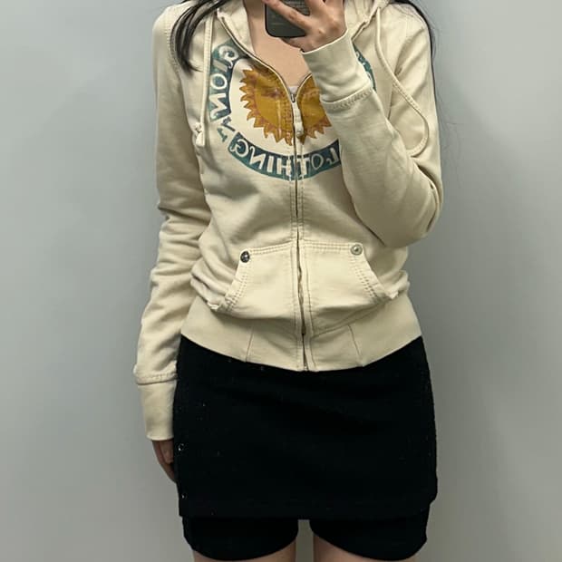 트루릴리전 빅로고 스티치 아이보리 후드집업