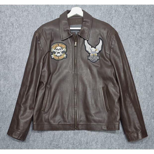 지오 송지오 빈티지 할리 패치 커스텀 양가죽 레더 자켓 110 브라운