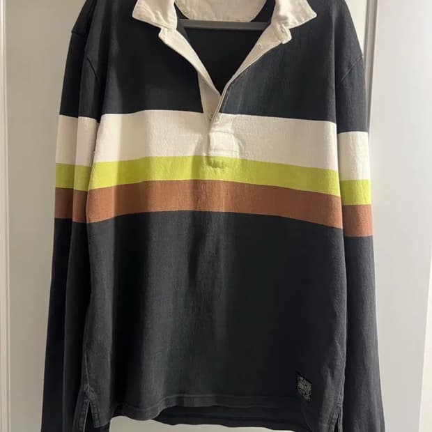 캐피탈 16 패널 스트라이프 저지 빅 럭비 셔츠 블랙