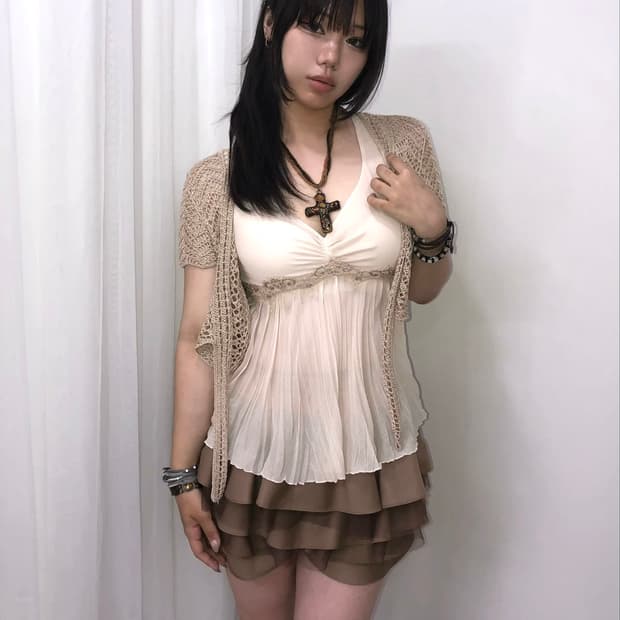 beaded top & gold glitter mesh cardigan