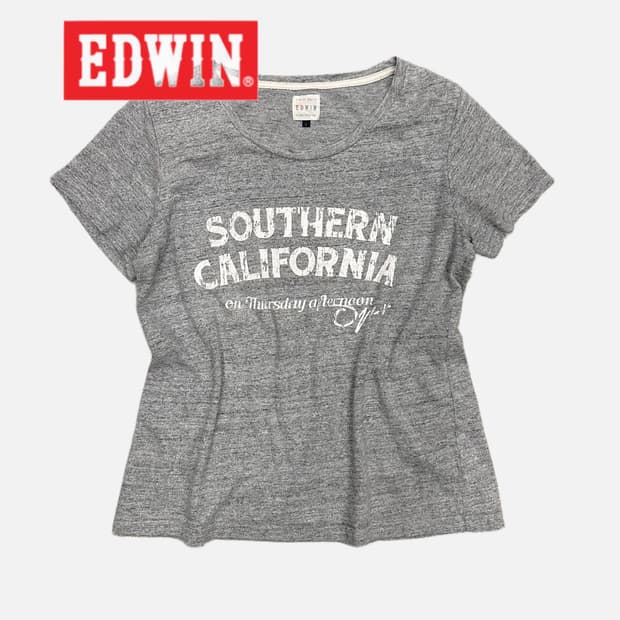 EDWIN melange grey printing t-shirt