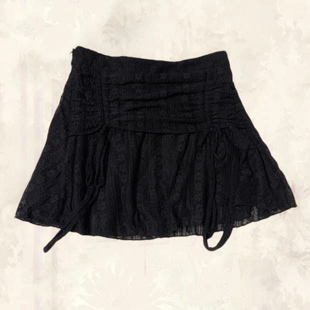 일본 고스로리 블랙 갸루 펀칭 레이스 셔링 포인트 스커트