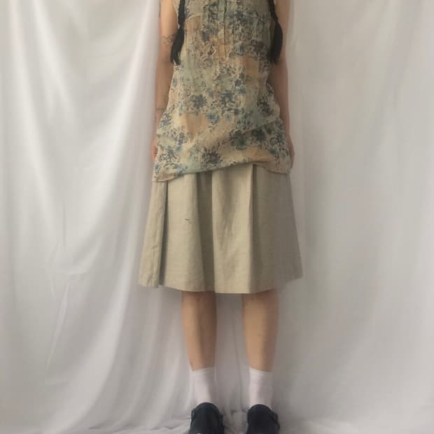 Pattern button up frill sleeveless