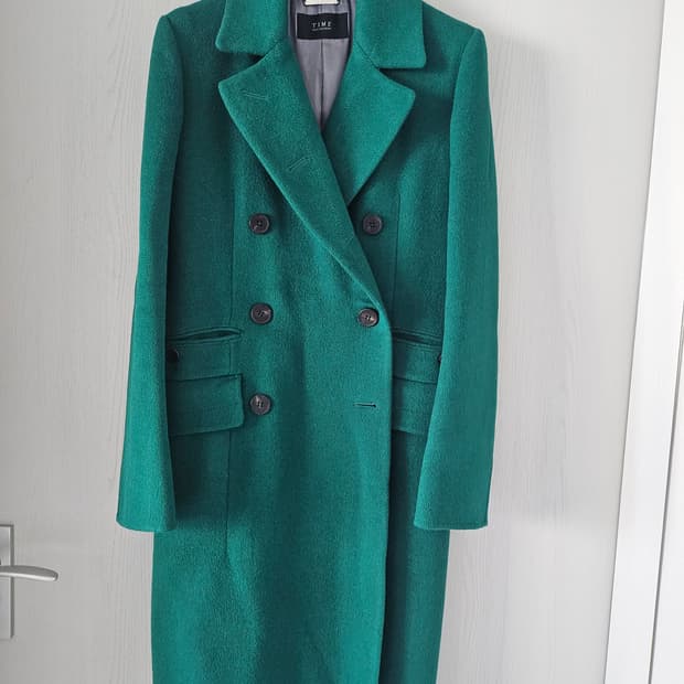 타임 진녹색 모직코트
