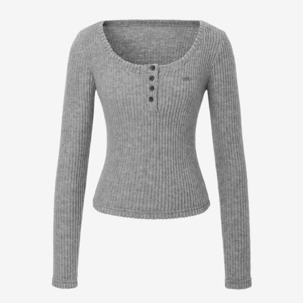 카키포인트 립드 골지 버튼 티 Ribbed Button T 니트