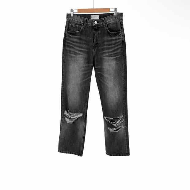 [S] 렉토 남성 디스트로이드 데님 워싱 와이드 팬츠 청바지 블랙