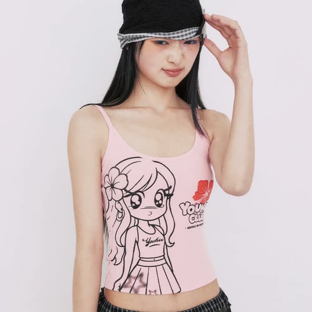 유희 YOUHEE GIRL GRAPHIC SLEEVELESS_PINK