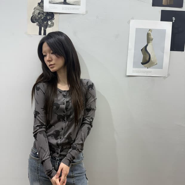 히스테릭 글래머 고양이 패턴 가디건