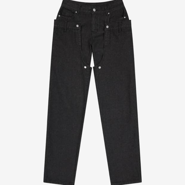 Detachable Button Denim Pants / Black