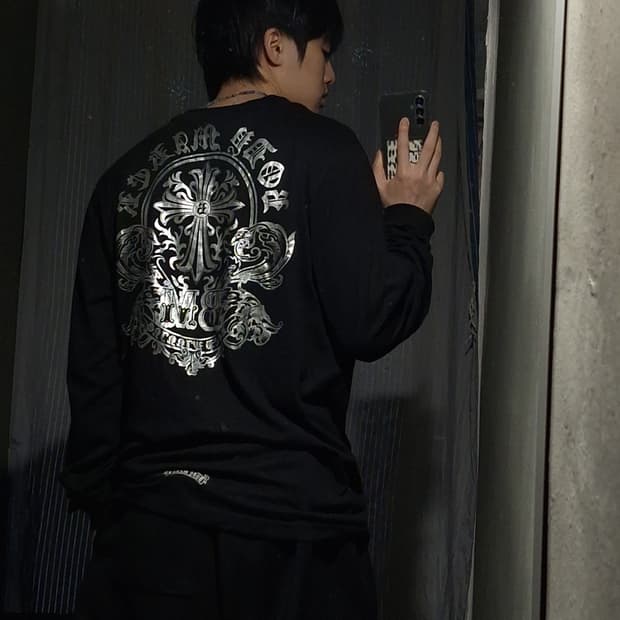 빈티지 JP 블랙 화이트 십자가 디플로마체 프린팅 스트릿 긴팔 티셔츠