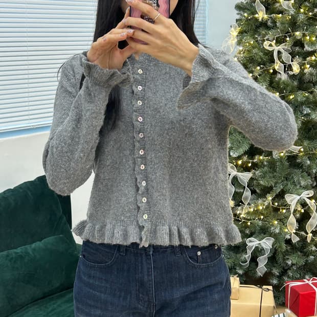 ZARA 자라 그레이 프릴 가디건