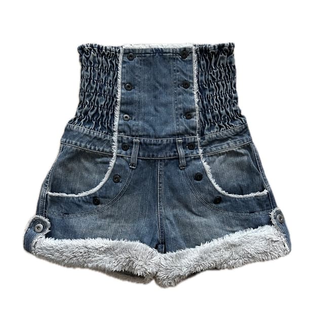 퍼 트리밍 데님 숏팬츠