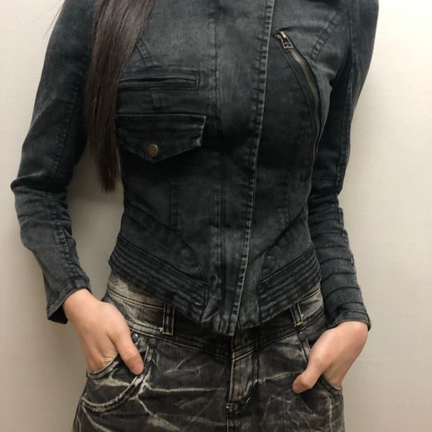 빈티지 블랙 펑크 데님 자켓