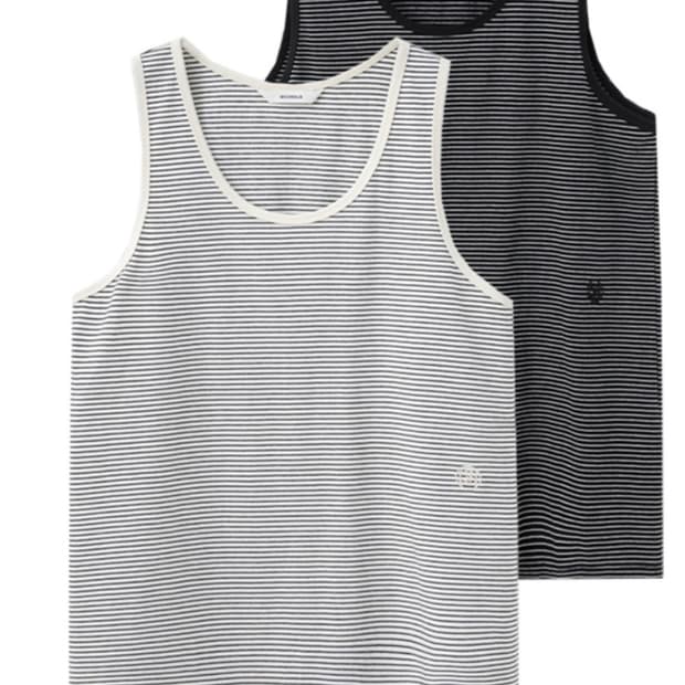 문선 스트라이프 슬리브리스 (아이보리/블랙)