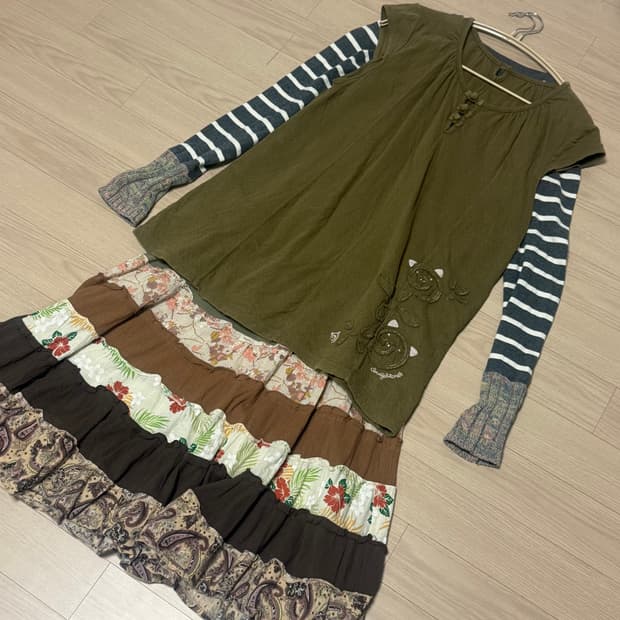 빈티지 모리걸 히피 세트 드럭스토어 단가라 이너 패치워크 스커트