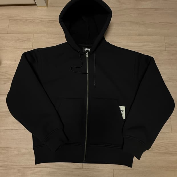 Stussy 패치 니트 후드집업 블랙