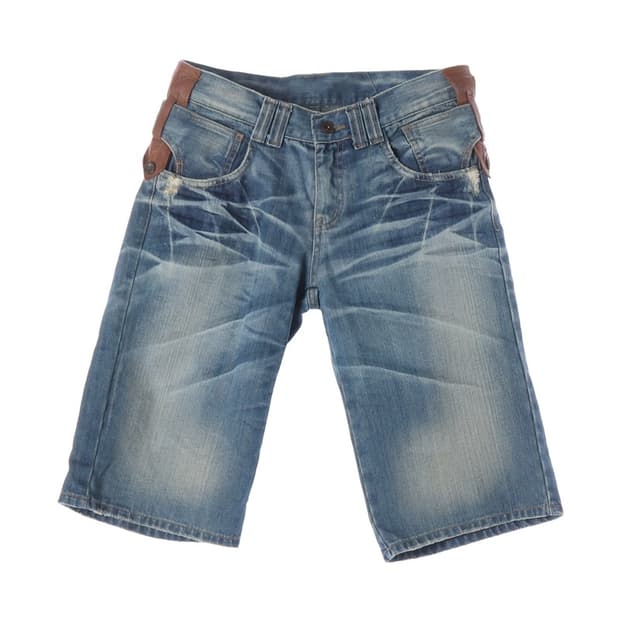 Burney Cocoa 가죽 배색 그런지 워싱 데님 쇼츠 M