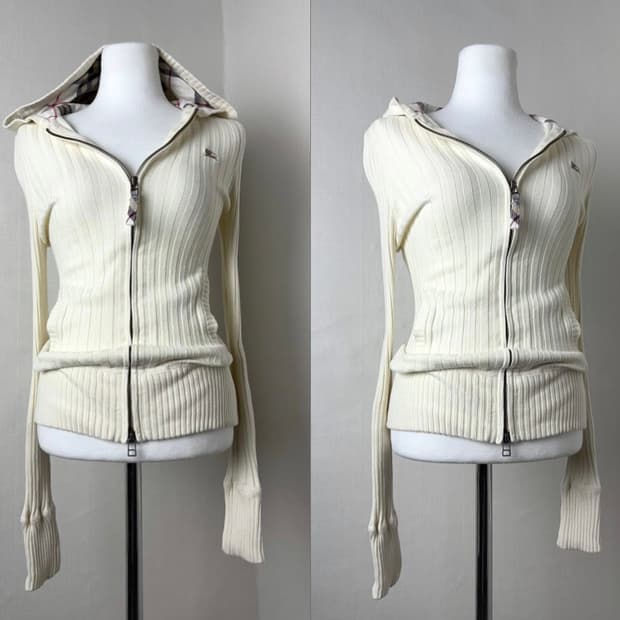 버버리 딱붙 골지 후드집업