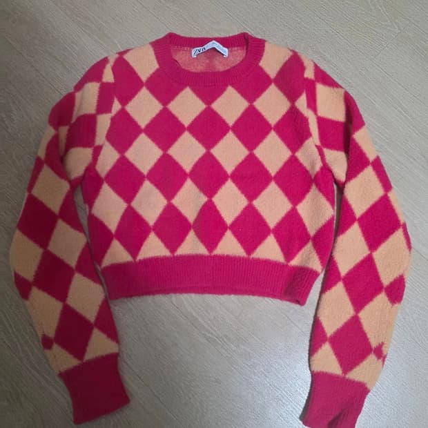 자라 아가일 크롭 니트 스웨터 S