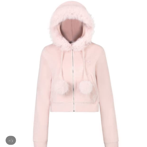 당일배송) 아이당클럽 퍼 벨벳 탑 핑크 후드집업 폼폼 