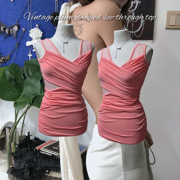 Vintage plum draped see-through top