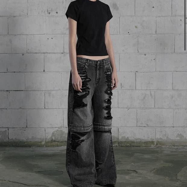 보헤미안서울 [3RD] KNEE OPEN RIPPED WIDE JEANS