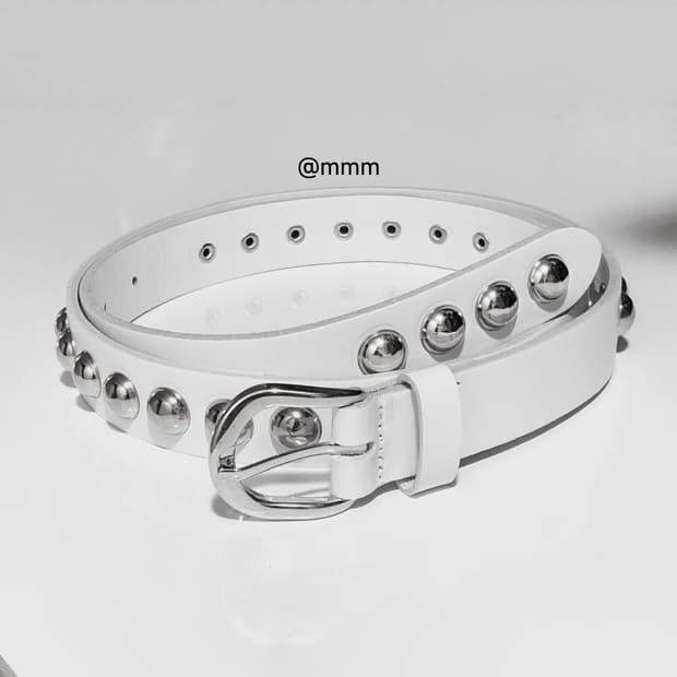 [Unisex] 빅볼 스터드 리얼가죽 벨트 화이트