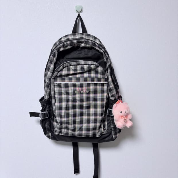 elle 엘르 일본 빈티지 체크 백팩 블랙 핑크 y2k 교복 모리걸 갸루