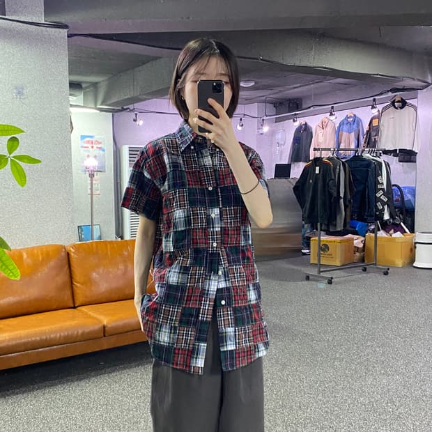 폴로 랄프로렌 체크 패치워크 커스텀핏 반팔셔츠 B4414