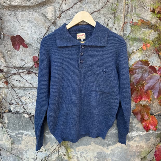 80s 랭글러 오픈 카라 니트 네이비 레이어드