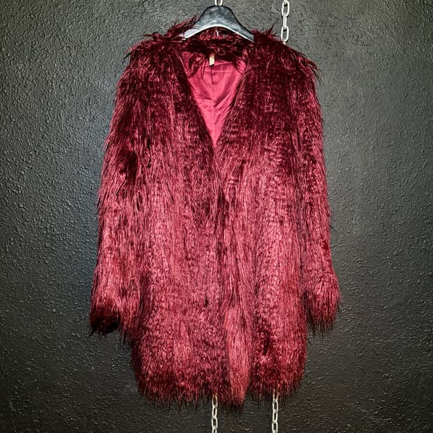 Burgundy long hair fur jacket