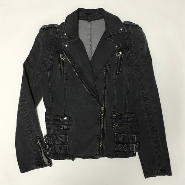 펑크 버클 데님 라이더 자켓