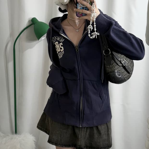 네이비 오버핏 후드 집업