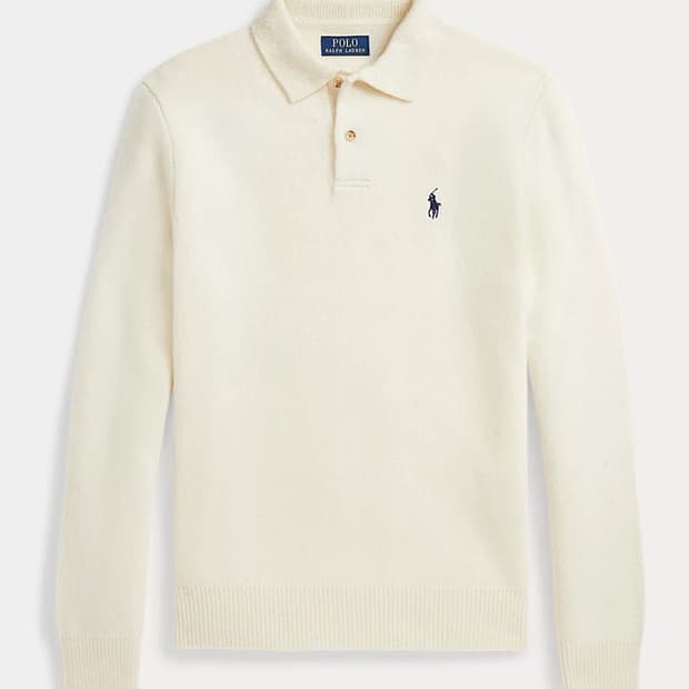 폴로 랄프로렌 울 캐시미어 폴로 칼라 스웨터  크림 색상 M XL