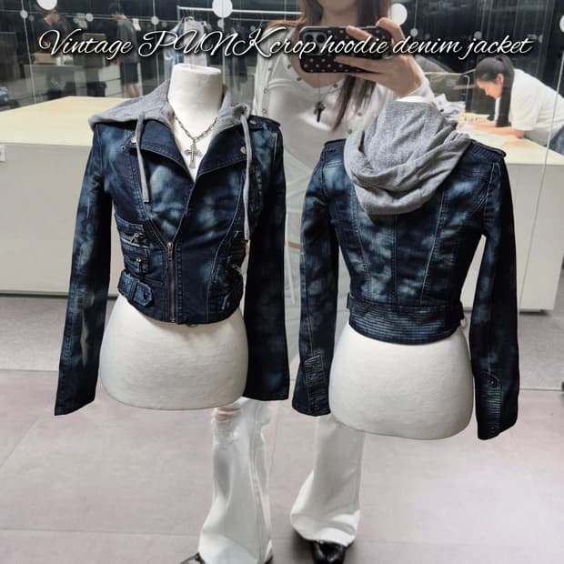 Vintage PUNK crop hoodie denim jacket