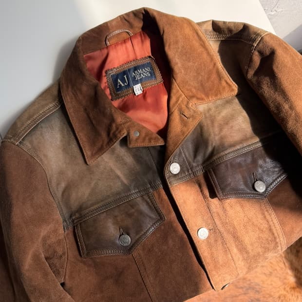 00s 아르마니 진스 스웨이드 레더 트러커 자켓 